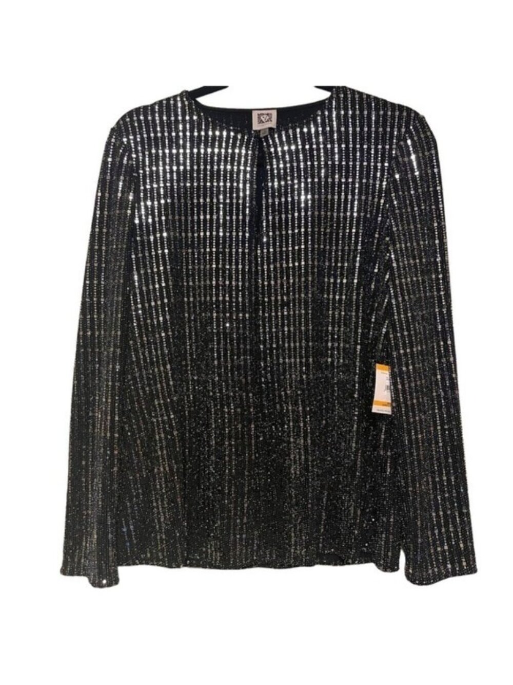 Anne Klein Sequin Jacket Size S Black Silver Sparkle Long Sleeve Open Front NWT